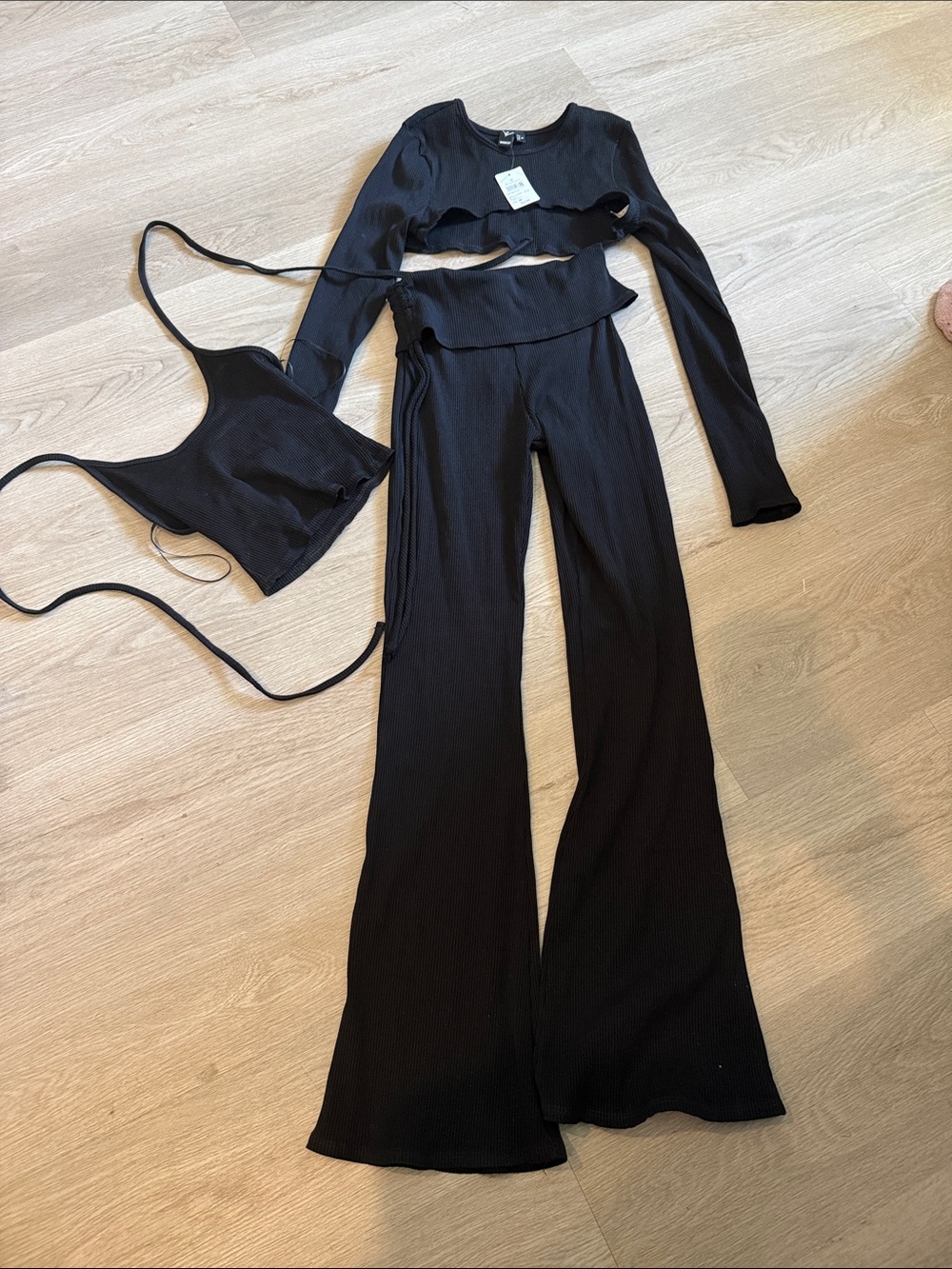 Windsor Black Ribbed Wide-Leg Pants with Matching Tops